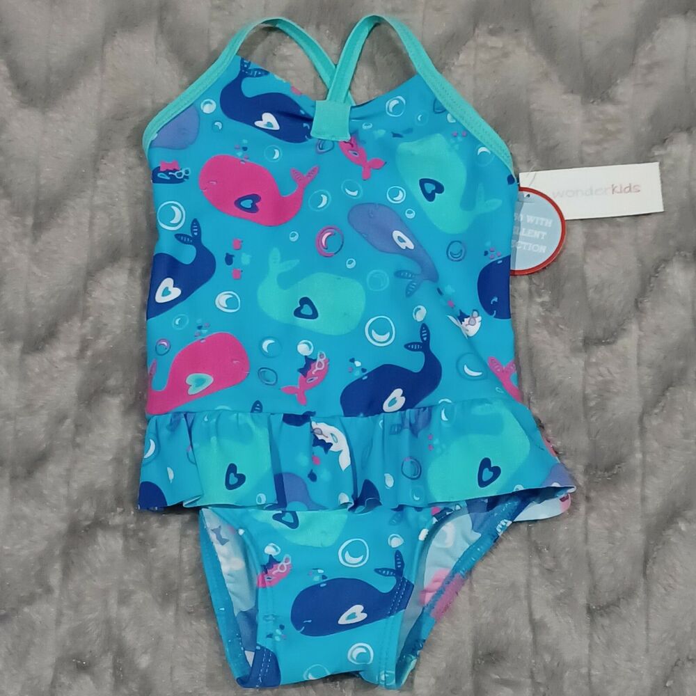 Wonder Kids Toddler Girls 12 Months Blue Whale One Piece Swimsuit NWT